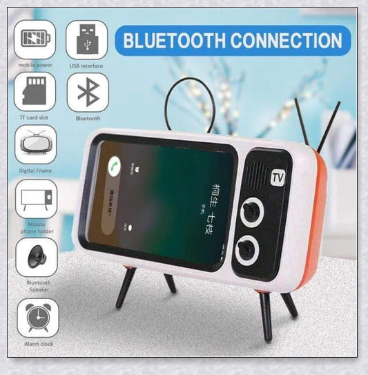 Retro TV Phone Holder & Bluetooth Speaker - Stylish Vintage-Inspired Smartphone Stand and Wireless Speaker