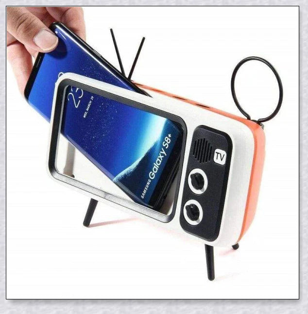 Retro TV Phone Holder & Bluetooth Speaker - Stylish Vintage-Inspired Smartphone Stand and Wireless Speaker