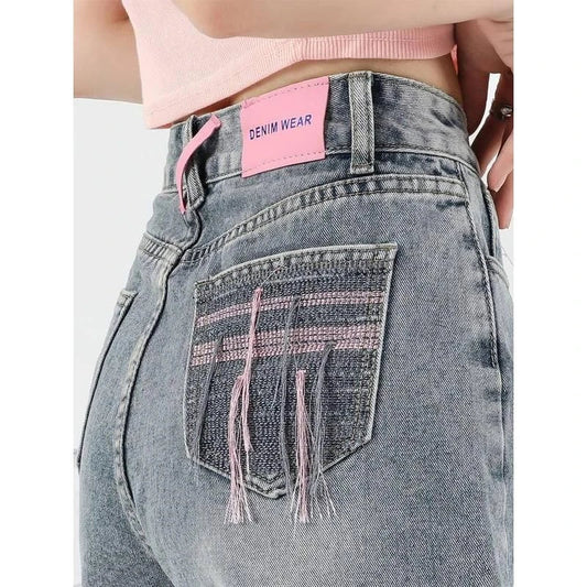 Women's casual high waist embroidered denim shorts in various sizes
