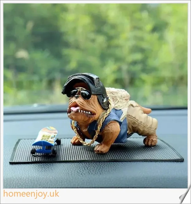 Lifelike and detailed American Bully dog dashboard decor, made with premium materials for a stylish car interior accessory
