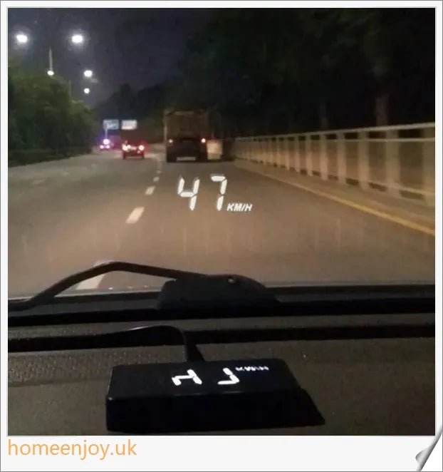 A compact, high-quality car heads up display device designed for British drivers to keep their eyes on the road