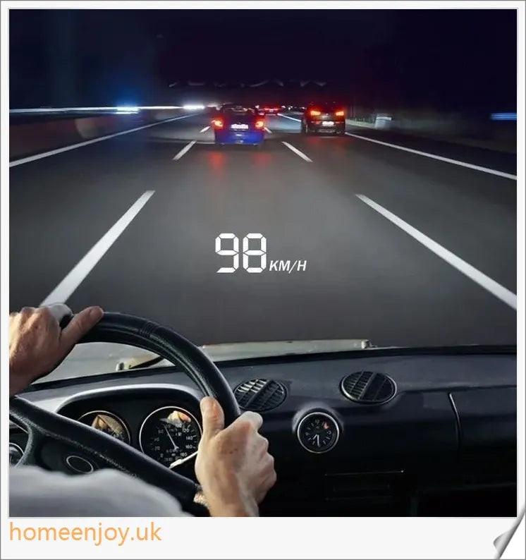 A compact, high-quality car heads up display device designed for British drivers to keep their eyes on the road