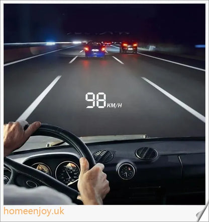 A compact, high-quality car heads up display device designed for British drivers to keep their eyes on the road