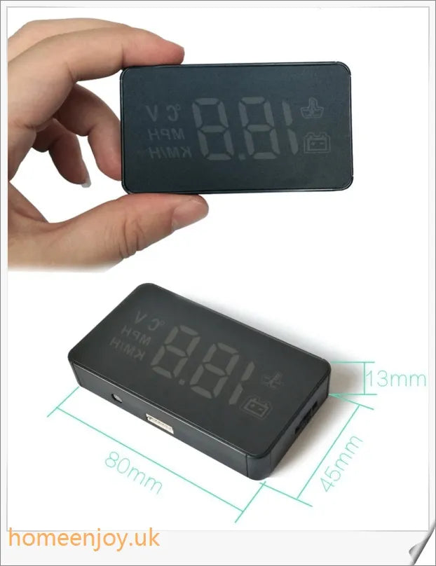 A compact, high-quality car heads up display device designed for British drivers to keep their eyes on the road
