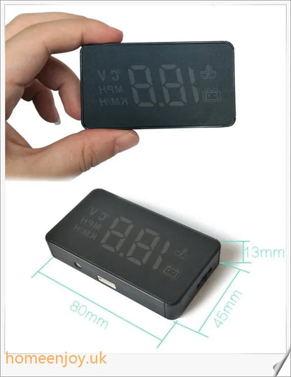 A compact, high-quality car heads up display device designed for British drivers to keep their eyes on the road
