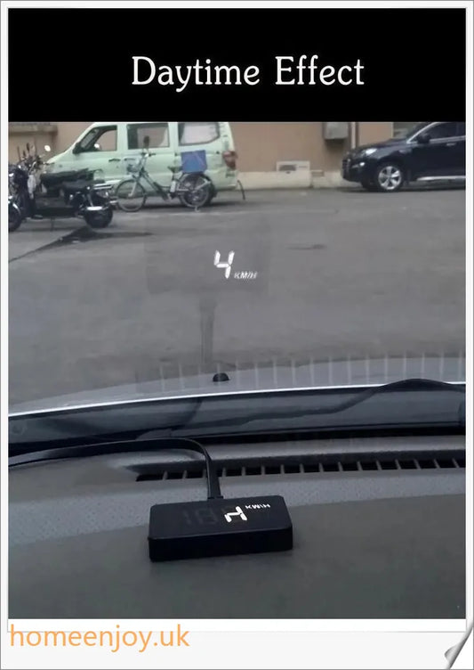 A compact, high-quality car heads up display device designed for British drivers to keep their eyes on the road
