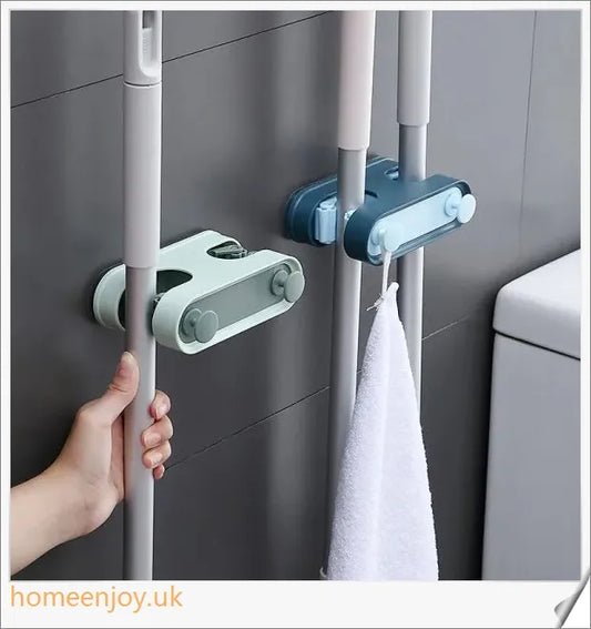 Double-Button Mop Clip for Effortless Bathroom Cleaning and Organising