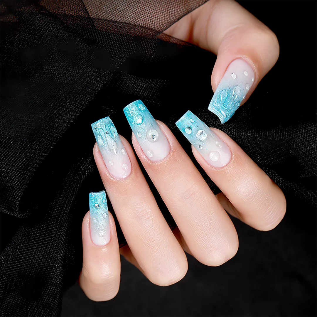 Close-up of nails with clear water drop wave gel, showcasing a sophisticated and unique nail art design