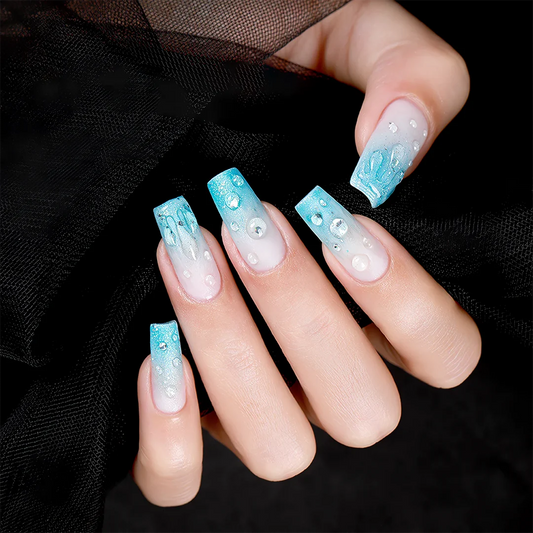 Close-up of nails with clear water drop wave gel, showcasing a sophisticated and unique nail art design