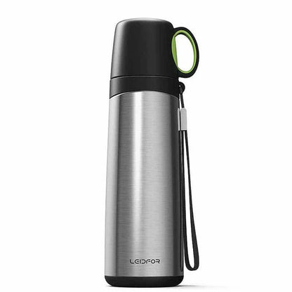 Premium business thermos with cup, made of stainless steel for long-lasting temperature retention and durable construction.