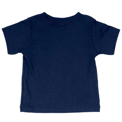 Adorable baby wearing a white t-shirt with a stylish burger design, perfect for food-loving tots