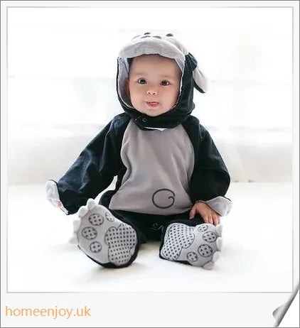 Adorable baby wearing a Halloween-themed animal jumpsuit with a cosy, comfortable design