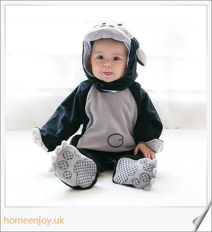 Adorable baby wearing a Halloween-themed animal jumpsuit with a cosy, comfortable design