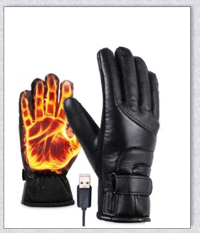 Heated gloves made from water-resistant PU material with soft coral fleece lining for warmth and comfort