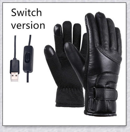 Heated gloves made from water-resistant PU material with soft coral fleece lining for warmth and comfort
