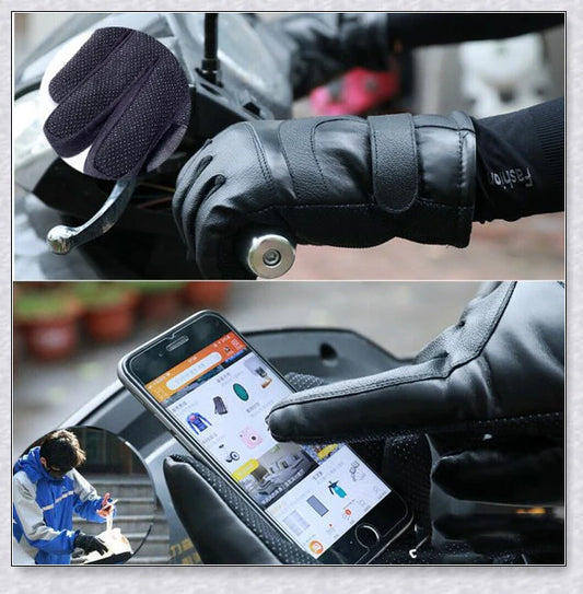 Heated gloves made from water-resistant PU material with soft coral fleece lining for warmth and comfort