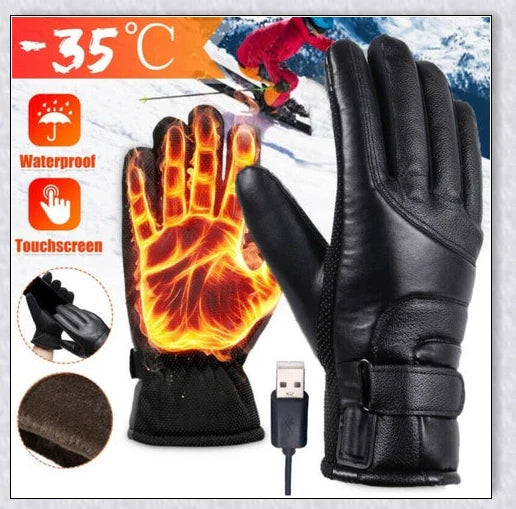 Heated gloves made from water-resistant PU material with soft coral fleece lining for warmth and comfort