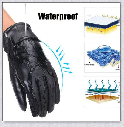 Heated gloves made from water-resistant PU material with soft coral fleece lining for warmth and comfort