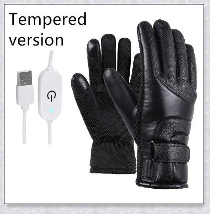 Heated gloves made from water-resistant PU material with soft coral fleece lining for warmth and comfort