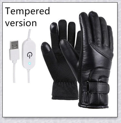Heated gloves made from water-resistant PU material with soft coral fleece lining for warmth and comfort