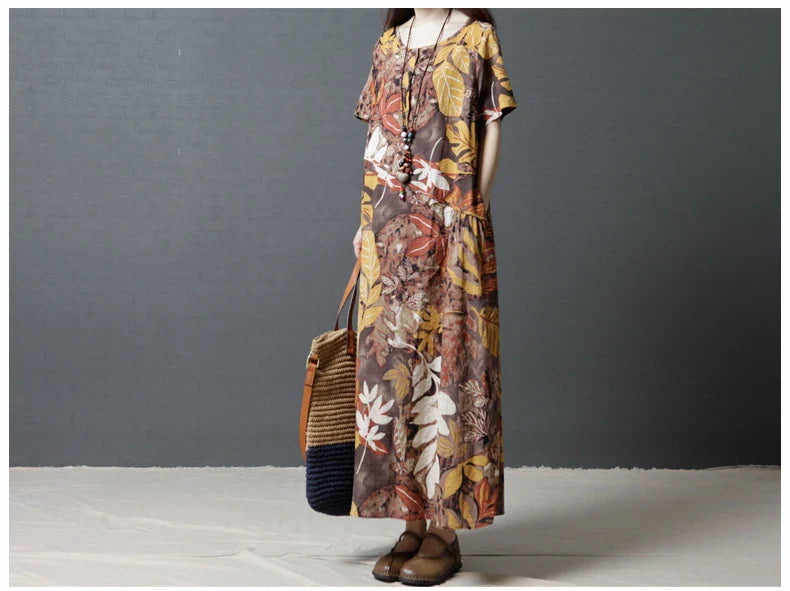 Cotton and linen long dress in a soft, flowing A-line silhouette for timeless elegance