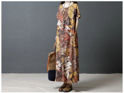 Cotton and linen long dress in a soft, flowing A-line silhouette for timeless elegance