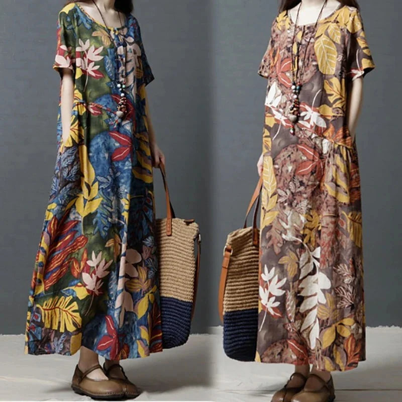 Cotton and linen long dress in a soft, flowing A-line silhouette for timeless elegance