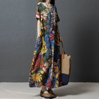 Cotton and linen long dress in a soft, flowing A-line silhouette for timeless elegance