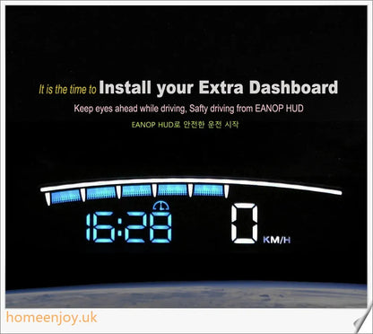 Eanop Hud Mirror 04 Car Head Up Display with OBD2 connection, windshield speed projection, and security alerts