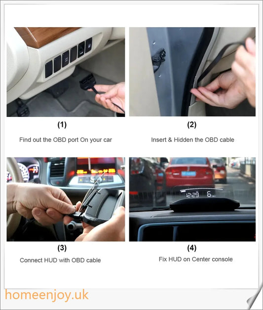 Eanop Hud Mirror 04 Car Head Up Display with OBD2 connection, windshield speed projection, and security alerts