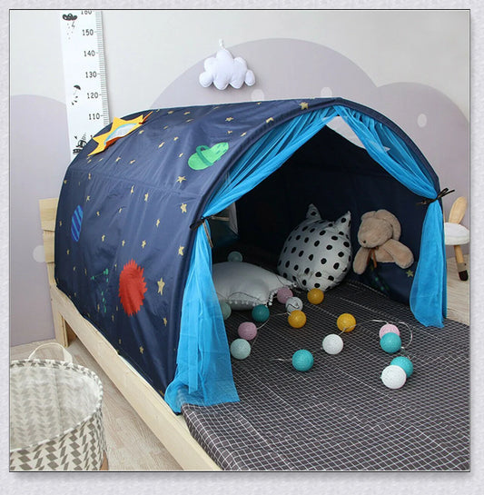 Premium indoor pop-up bed tent for kids in twin size, featuring a durable fibreglass frame and high-quality fabric for a safe and imaginative play space.