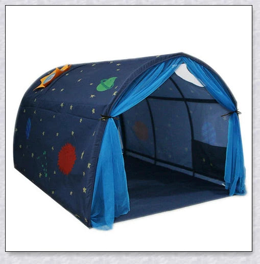 Premium indoor pop-up bed tent for kids in twin size, featuring a durable fibreglass frame and high-quality fabric for a safe and imaginative play space.