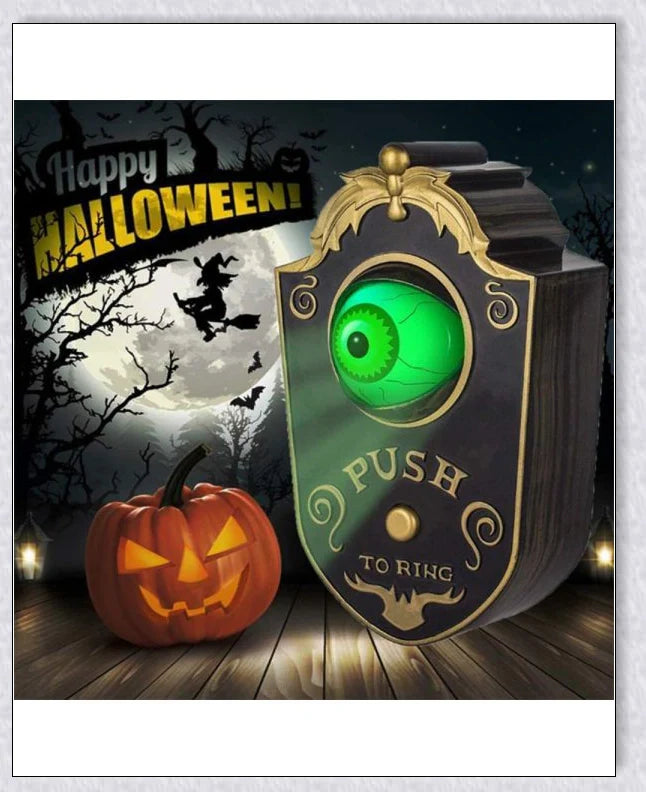 Halloween One-Eyed Doorbell with a movable, lighted eyeball that delivers spooky greetings