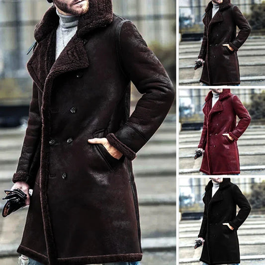 Men's fur coat padded jacket in black, brown, and wine red colours with collage and stitching details