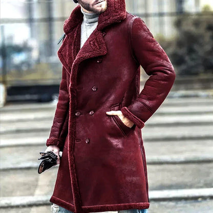Men's fur coat padded jacket in black, brown, and wine red colours with collage and stitching details