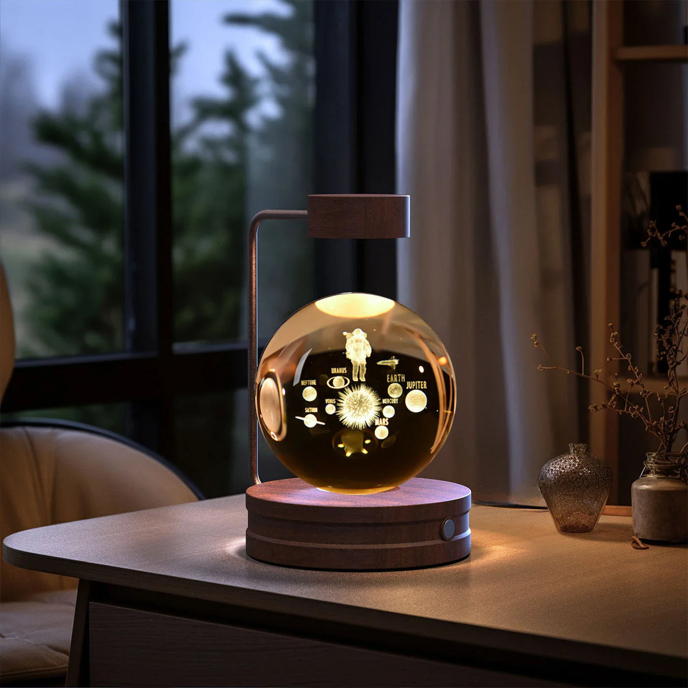 Crystal Ball Cosmic Dinosaur Indoor Night Light with USB Power and Warm Bedside Lighting