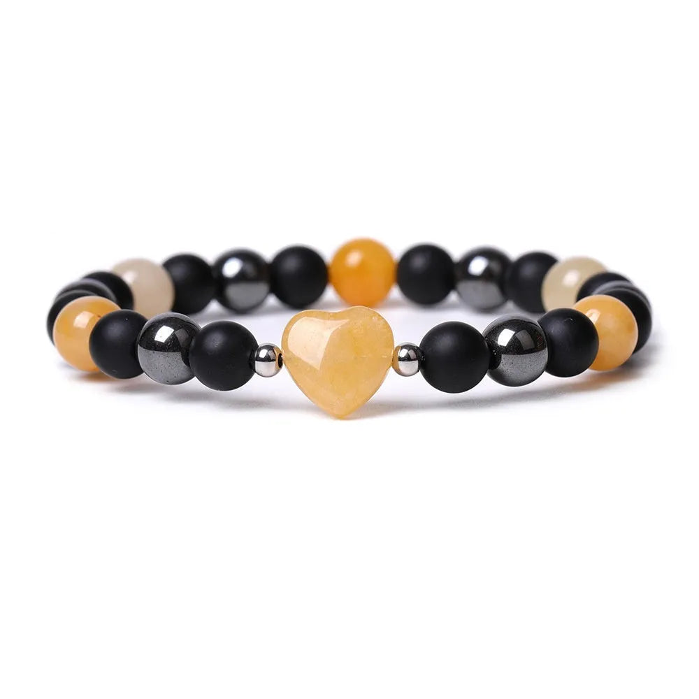 Geometric peach heart stone bracelet with hand-cut craftsmanship in multiple colour variations