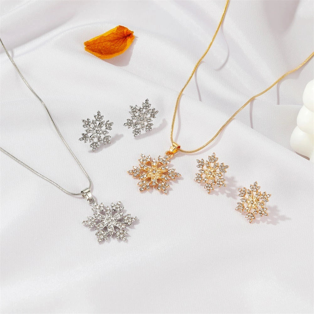 Elegant Snowflake Necklace Set with Rhinestones for Valentine's Day