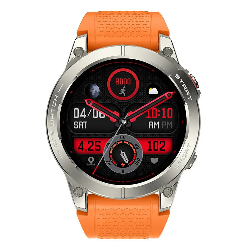 S53 outdoor GPS sports smart watch with black silicone band and 1.43-inch IPS touch screen display