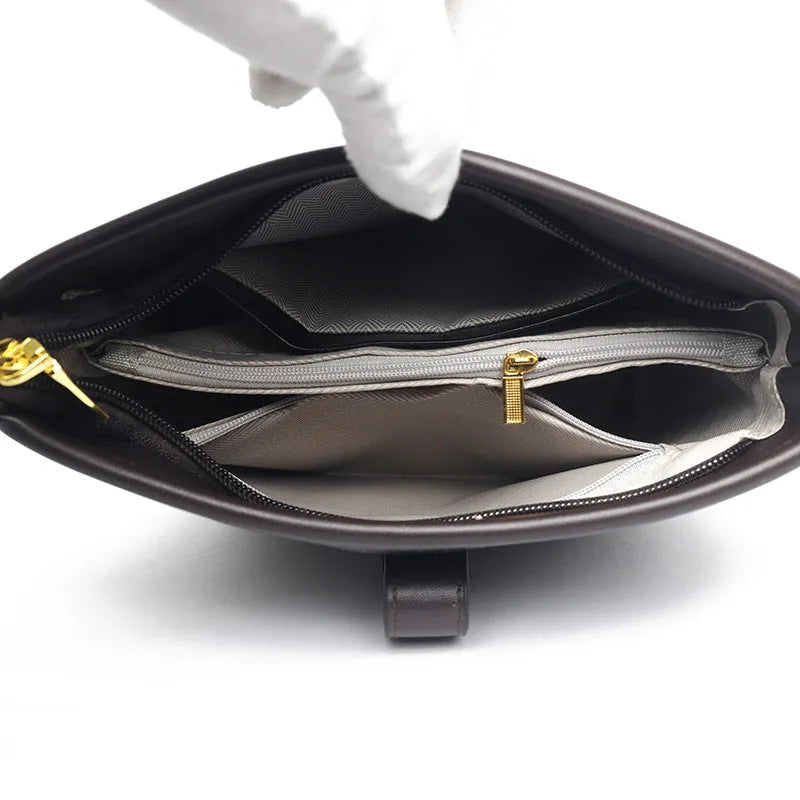 Soft black PU leather Korean style bucket bag with double shoulder straps and external pocket
