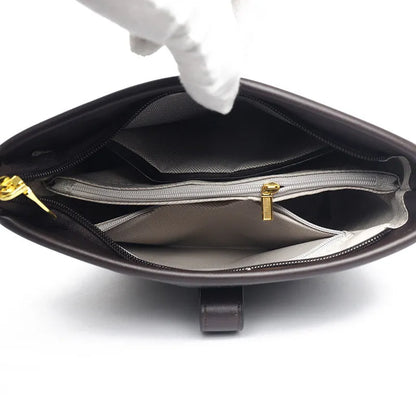 Soft black PU leather Korean style bucket bag with double shoulder straps and external pocket