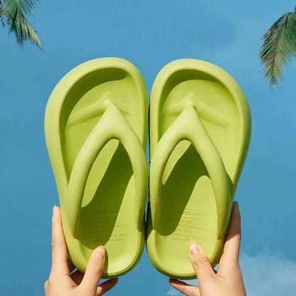 Solid colour thick-soled flip-flops with a bow on the strap, shown in multiple colour options.