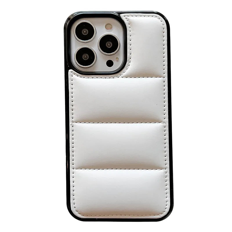 Candy down jacket texture phone case for iPhone in black, white, rose red, or green colours