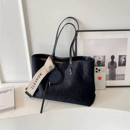 Women's large casual polyester shoulder tote bag in horizontal square shape with zippered inner pocket