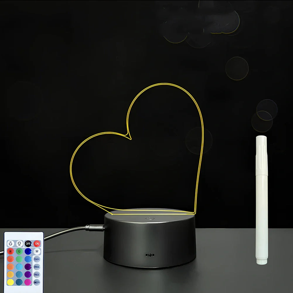 3D acrylic LED message board on black ABS base, 96cm x 40cm, with touch colourful lights and stylus