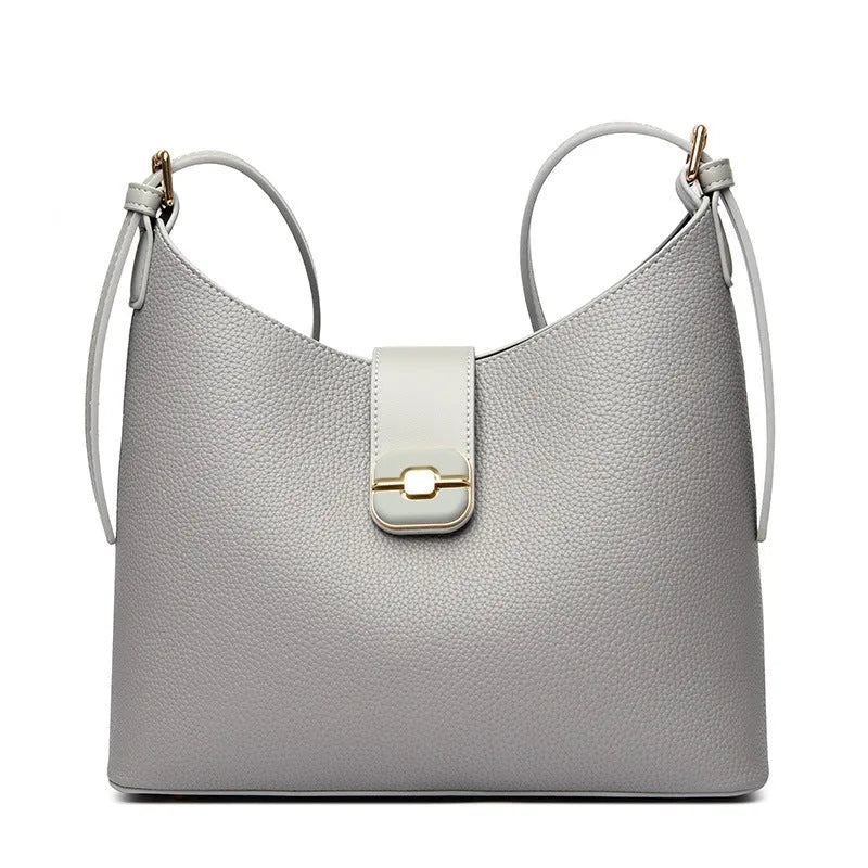 Large-capacity PU leather bucket bag with internal organisation compartments in urban simplicity style