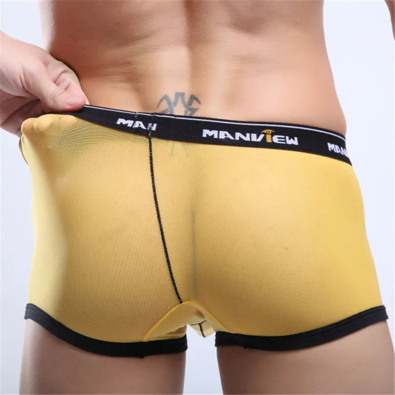 Men's mesh boxer shorts in solid colours with breathable fabric construction