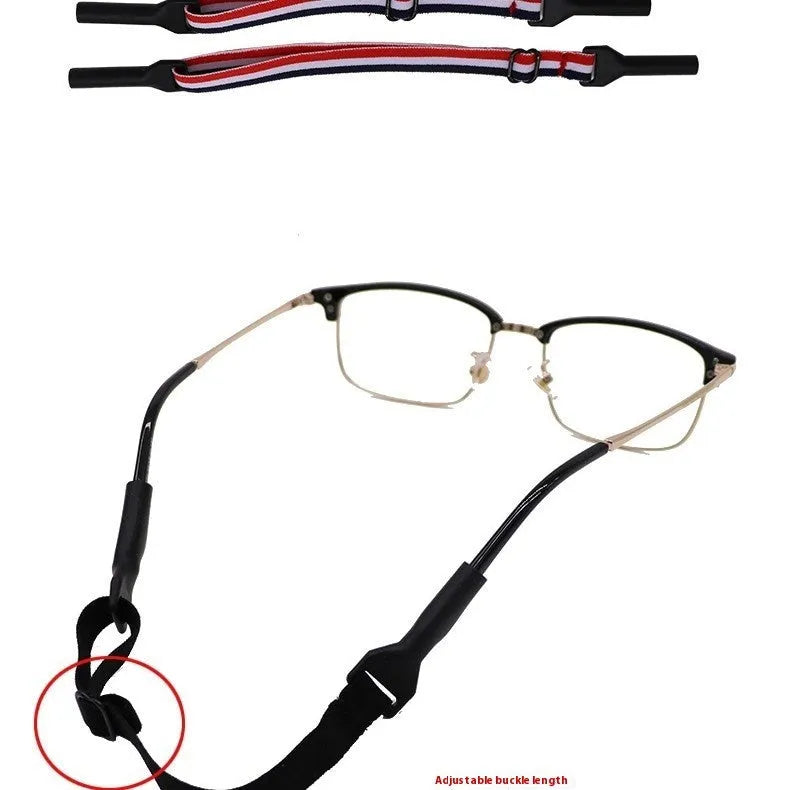Black adjustable glasses cord with silicone earpiece hooks for adult and children's eyewear security