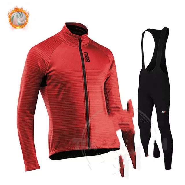 Winter cycling jersey with moisture-wicking technology and memory fabric for cold weather rides