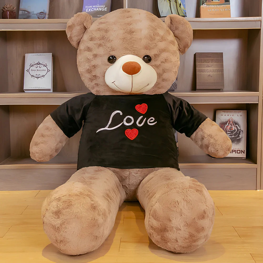 Large plush teddy bear rag in dark brown black stripe, 1.2m height with PP cotton filling and rose velvet fabric